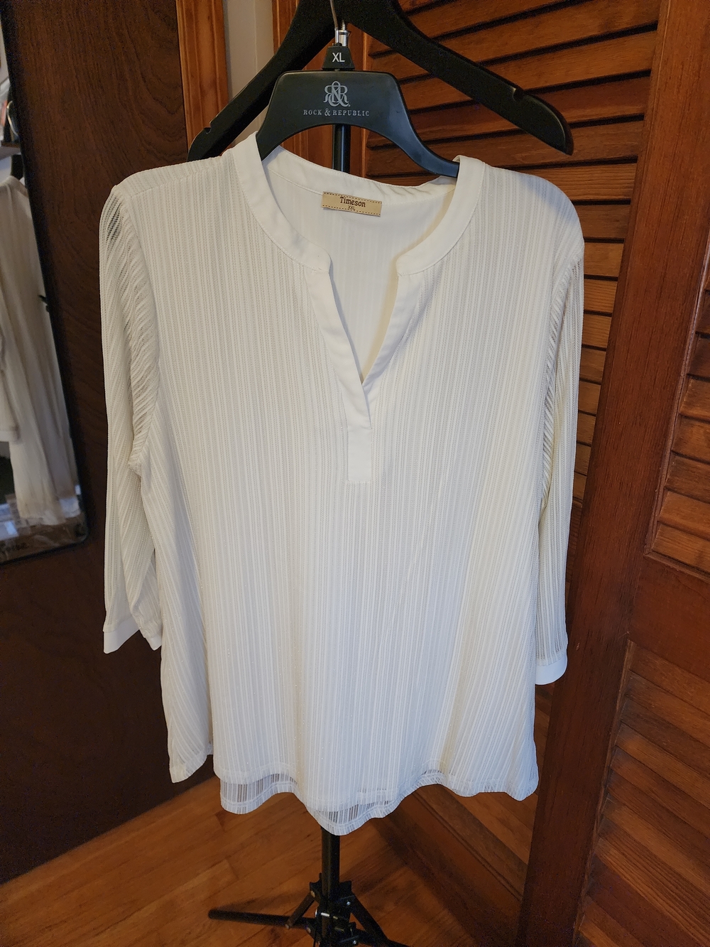 Timeson White Split-Neck Pleated Women's Top